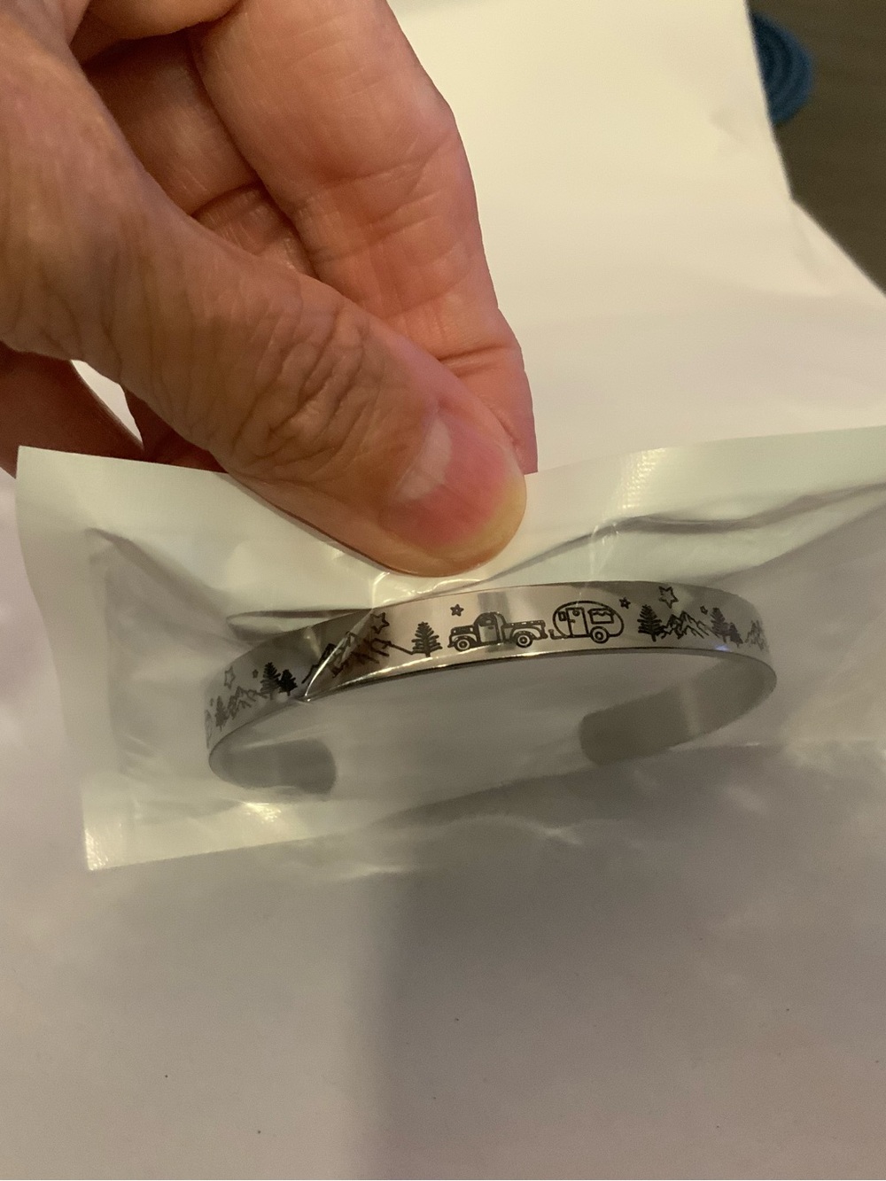 Silver Camper & Trees Engraved Cuff Bracelet